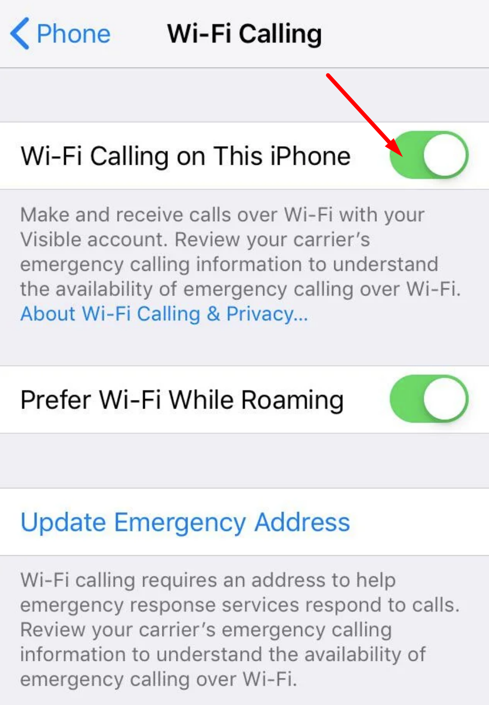 Disable Wi-Fi Calling